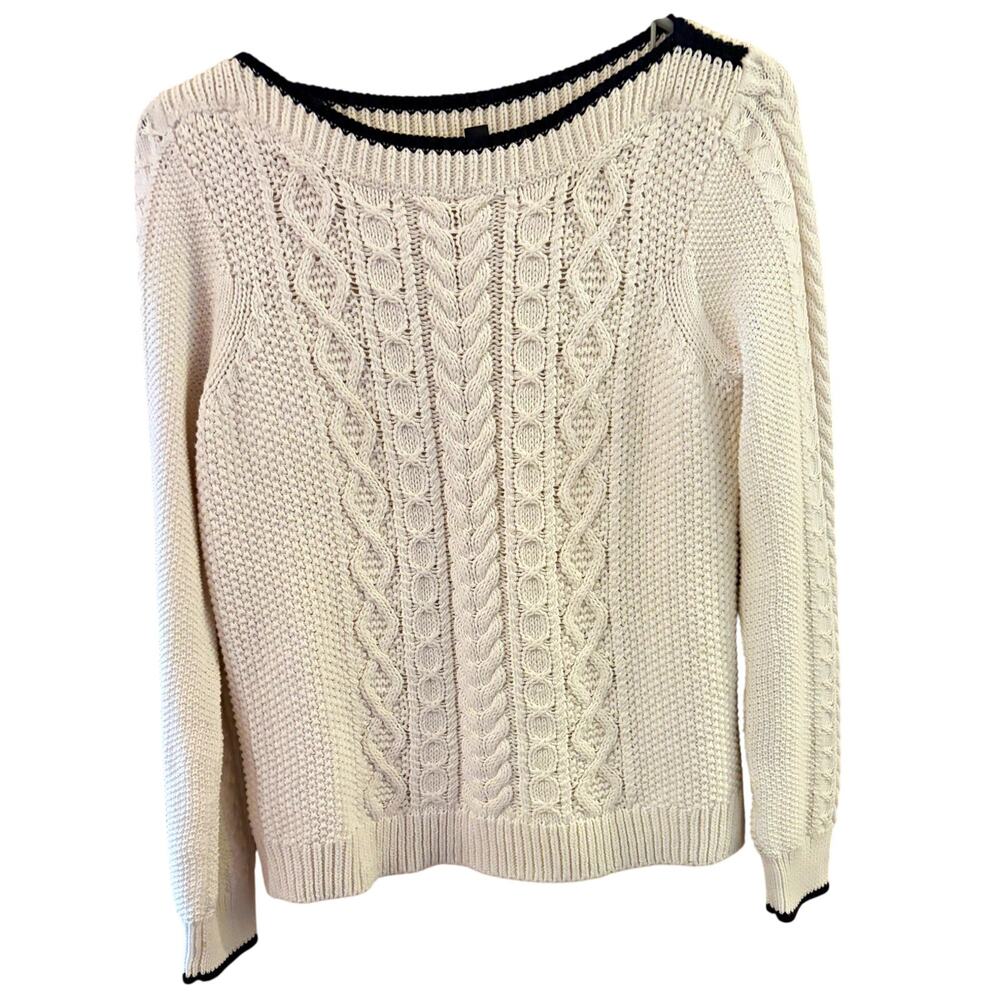 J.CREW Women’s Cable Knit Pullover Sweater Sz S Boat Neck Boho Preppy Nautical